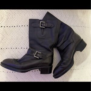 Tod's Dark Leather Moto Boots with Buckles